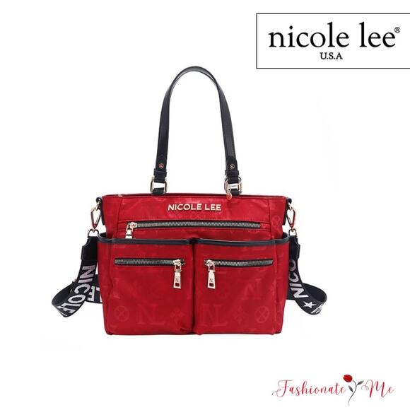 Nicole Lee USA Margot Multi Compartment Convertible Dual Strap Tote Bag | Red - Picture 1 of 15